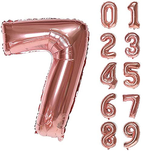 Unisun Rose Gold Balloon Number 7, 40 Inch Large Foil Number Balloons Giant 7 Digital Balloon for Women Girl Kids Birthday Party Wedding Anniversary Celebration Engagement Decorations