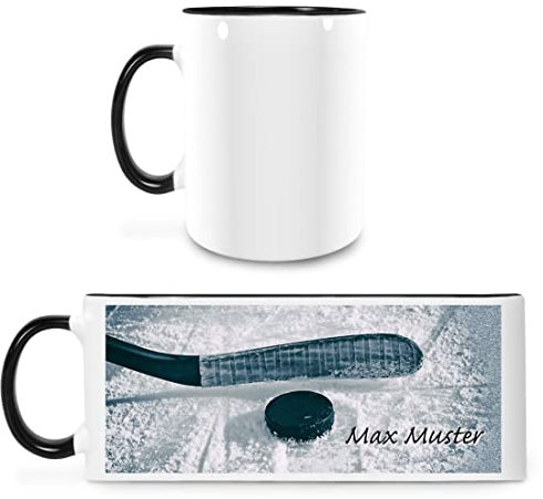 Manutextur Tasse mit Namen - personalisiert - Motiv Eishockey - viele Farben & Motive - weiß/schwarz - persönliches Geschenk mit Wunsch-Motiv und Wunsch-Name