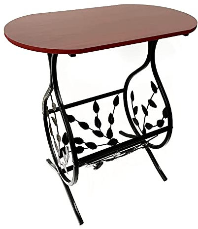 HAC24 Beistelltisch Holztisch Zeitungsständer Tisch Holz Platte mit Metall Gestell Sofatisch Nachttisch Couchtisch Wohnzimmertisch