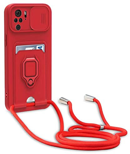 yanasuo Cordon de Coque Compatible avec Xiaomi Redmi Note 10 4G/ Note 10S, Collier pour Étui Colliers de cellulaire, Silicone Cover Protection de la Caméra Étui Lanyard Case-Rouge