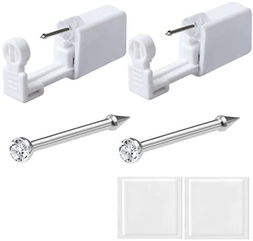 Suskriyocic 2 Pack Disposable Sterile Nose Piercing Kit Tool with Stud Painless Self Ear Gun for Kit, and Supplies (White)