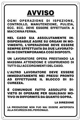 NEW CARTELLO SEGNALETICO - istruzioni per la manutenzione con organi in movimento - Adesivo Extra Resistente, Pannello in Forex, Pannello In Alluminio (ADESIVO 20X31 CM)