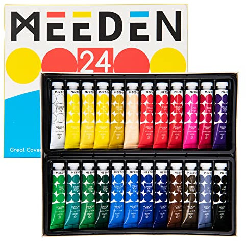 MEEDEN Gouache Paint Tube Farben Set - 24 x 12ml Premium Aquarellfarben Farben, ungiftige Flüssige Watercolor Farben auf Wasserbasis für Leinwand Papier