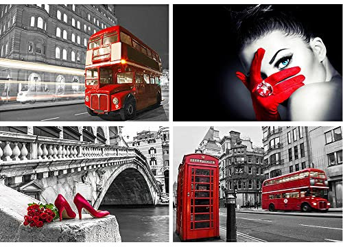 DCIDBEI 40 x 30CM DIY 4er Set Diamant Malerei Frau, Malen nach Zahlen Brücke Erwachsene, Diamond Painting Landschaft Bus, einzigartige Geschenk, 5D-Wanddekoration Handwerk, Moderne Stadt