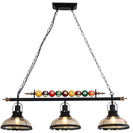 Retro Industrial Pendant Light, Black American Wrought Iron Snooker Bar Restaurant Style Chandelier,Hanging Lamp for Pool Table, Dining Table, Island Table