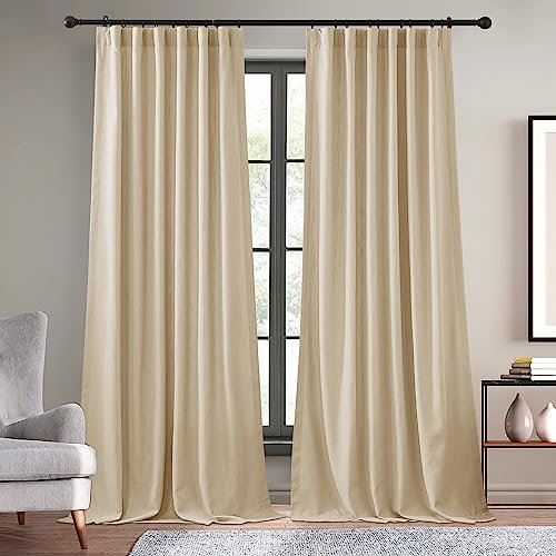 KGORGE Schwere Vorhänge aus Kunstleinen für Schlafzimmer, Plissee, Lichtfilterung, Privatsphäre, Vorhänge für Wohnzimmer, Gästezimmer, Tür, Fenster, strohgedeckte Hellbraun, B 132 x L 304,8 cm, 2
