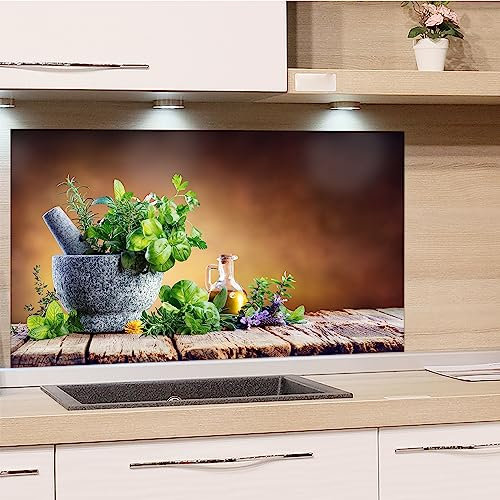 GRAZDesign Spritzschutz Küchenrückwand Glas Küche für Herd & Küchenspüle, Kräuter in braun - Glasplatte für Rückwand Küchenwand Wandschutz | 80x60cm