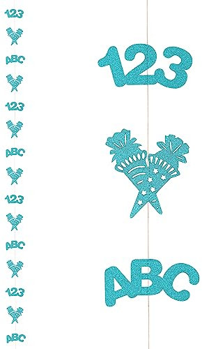 Oblique Unique® Schule Deckenhänger Girlande mit 123 ABC Zucketüte Anhänger Deko für Schuleinführung Einschulung Schulanfang Schulbeginn Hängedeko (Türkis)