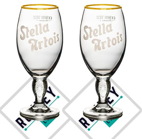 Roxley X 2 Stella Heritage Design 2 Gold Rimmed Half Pint Glass | 33cl Stella Glasses |