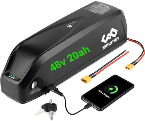 Unit Pack Power 48V 20Ah Batterie de vélo électrique pour 1500W 1000W 750W - Lithium Batterie for Mid Drive et Kit de Conversion Ebike de moyeu arrière(litio Batterie Ebike)(5 épingles)