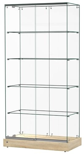 ALBO Glasvitrine mit 4 Glasböden | 90 x 46 x 180 cm | Vitrinenschrank Wohnzimmerschrank Sammlervitrine