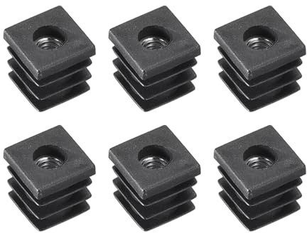 sourcing map 6Pcs Inserts for Square Tubes with M6-1.0mm Thread, for 0.63x0.63 OD Square Tube, Black Plastic Plug Caster Insert Chair End Caps Furniture