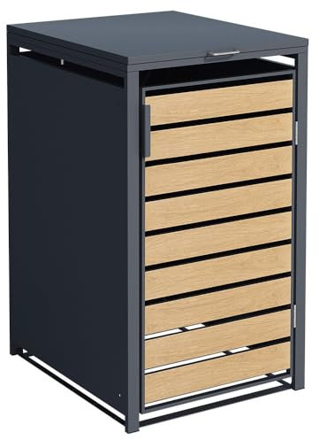 Cache-poubelle pour 1 poubelle - Aspect bois - Métal - Protection visuelle en acier