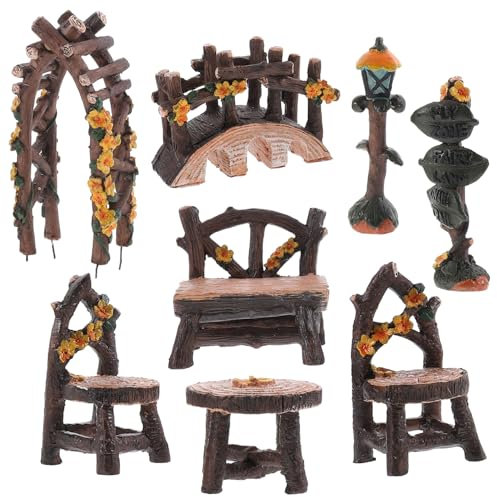 BESPORTBLE Mini-Tisch Und Stuhl Set Aus Harz Miniatur-möbel Für Feengarten-zubehör Kleine Garten-Ornamente Bonsai-Ornamente Kleine Landschafts-Ornament Rustikales Design Für
