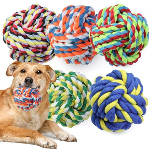 GASAPET Extra Large Dog Chew Rope TOYS for Aggressive Chewers, 5 Pack Durable Dog Balls for Medium, Large Breeds, Dental Cotton Puppy Teething Chew TOYS