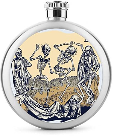 Petaca medieval con grabado de madera de la danza de la muerte de 5 onzas, a prueba de fugas, botella de vino de acero inoxidable para regalos de fiesta de boda