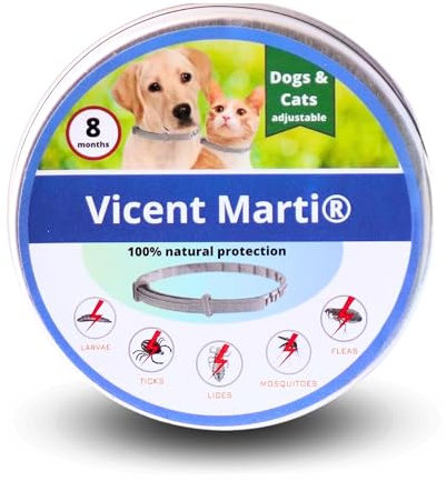 Collar antiparasitario Perros, antipulgas 8 Meses de protección, Impermeable. Desparasitante ecológico con Aceite de neem y citronella. Collar Perros Grandes Ajustable