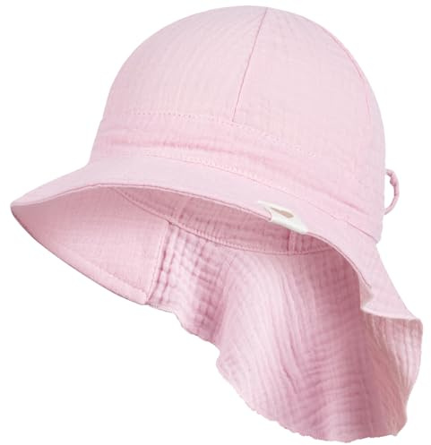 Smarilla Schirmmütze Babymütze Mädchen mit Nackenschutz Sommer Musselin, Bekleidungsgröße: 42-44, Farbe: Rosa