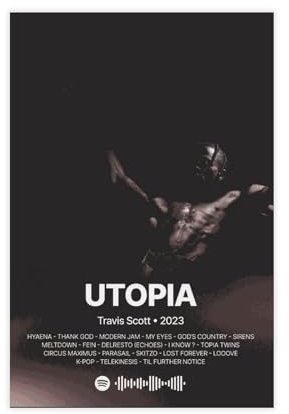 AmAzwi Travis Scott Utopia Albumcover-Poster, Leinwand-Poster, Schlafzimmer-Dekor, Sportlandschaft, Büro, Raumdekoration, Geschenk, ungerahmt: 40 x 60 cm