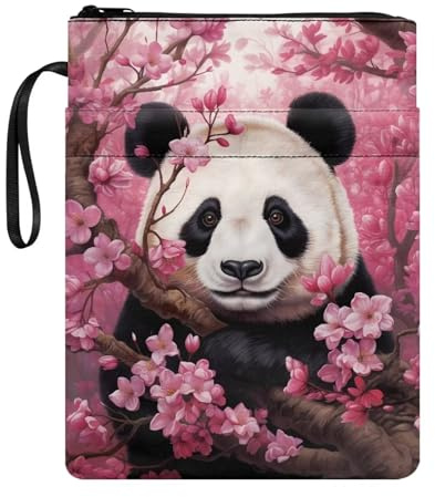 Belidome Buchhülle mit Kirschblüten-Panda-Motiv für Mädchen und Frauen, mit Reißverschluss, Buchhülle für Taschenbuch, Hardcover, Lehrbuch, Notizbuch