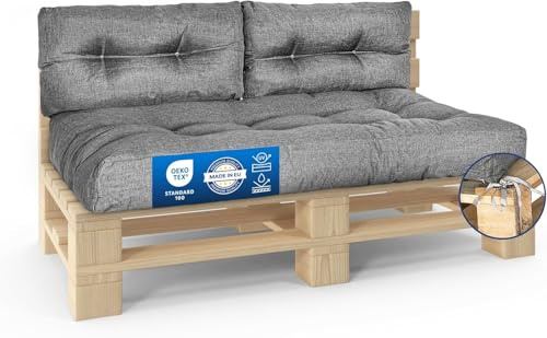 MKS Outdoor-Palettenkissen mit Spanngurten passend zur Palette | Balkon-Sofa-Wasserdicht | Outdoor-Europaletten-Sitzkissen | Bankauflage (3er Set (120x80 cm + 2 * 60x40 cm))