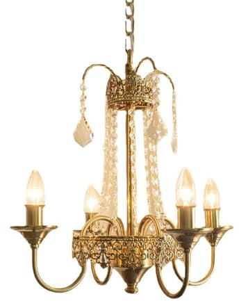 YFMYY Goldener 4-flammiger K9-Kristall-Kronleuchter, Moderne Retro-Licht-Kerzen-Pendelleuchten, französische Vintage-Hängedeckenlampe, Beleuchtung für Wohnzimmer, Esszimmer, Schlafzimmer