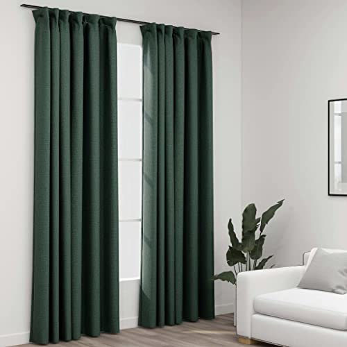 LXYZWRW Decor Tende oscuranti effetto lino con ganci 2 pz verde 140x225 cm tendaggi finestra
