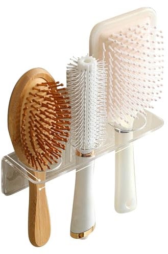 2Pcs Acrylic Hair Brush Holder, Bathroom Comb Holder Storage Supplies Hair Tool Organizer with 3 Holes,Bathroom Wall Mounted Hot Tools Holder,Hair Brush Organizer for Everyday Hair Lovers and Barbers