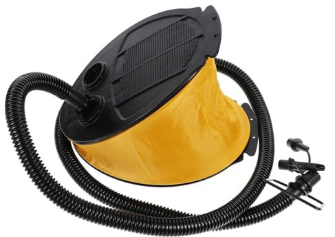 Fußpumpe Gelb aus Kunststoff mit 3 Adaptern für Camping und Boote