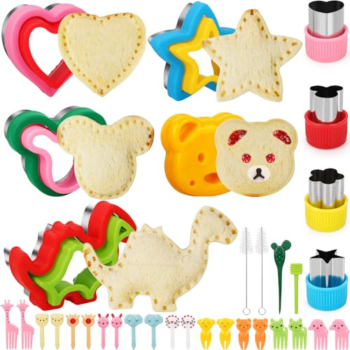 ChromLives Sandwich Biscuit Cutter Découpeurs de Sandwich pour enfants en Acier Inoxydable Pain Cutter Set Poignée Confortable Amovible pour Sandwichs/Sushis/Fruits/Gâteaux/Biscuits (33 PCS)