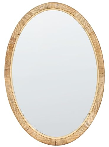 Wandspiegel mit schmalem Rahmen Rattan natürlich oval 50x70 cm Boho Foissy