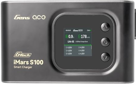 Gens Ace iMars S100 AC Lipo Ladegerät 100W – 10A Schnellladegerät für LiPo/Li-ion/Life/NiMH Akkus (2S-6S), inkl. XT60/T-Plug/EC3/EC5 Adaptern – Kompaktes Balancer-Ladegerät für RC Modellbau, Schwarz