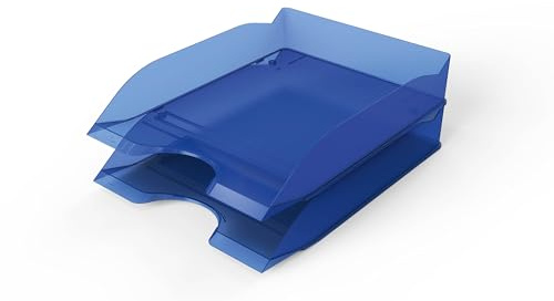 Durable Letter Tray Basic A4, Set of 6, Translucent Blue, Stackable | Desktop Paper Tray, Fully Modular Design, High Gloss Flinish, Keeps Documents Organised, Made in Germany