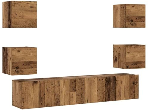 vidaXL Meubles TV muraux 6 pcs Vieux Bois Bois d'ingénierie, Banc TV, Meuble HiFi, Centre de Divertissement, Buffet TV, Meuble multimédia, Console TV