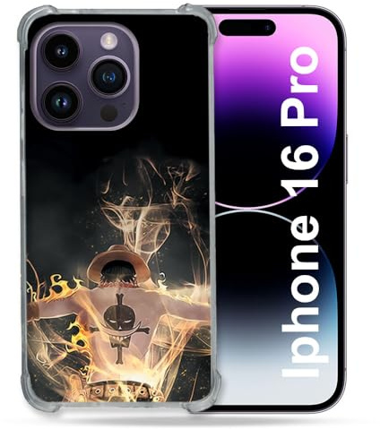 Cokitec Reinforced Case for Apple iPhone 16 Pro Manga One Piece Ace Black