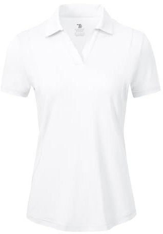 donhobo Damen Poloshirt UPF 50+ Kurzarm Golf Tennis Polo Shirts V-Ausschnitt Tops UV Schutz Schnelltrocknend Sportshirt Casual Polohemd Sommer T-Shirts, Weiß, M