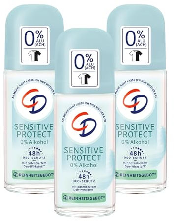 3 x CD Deo Roll-on Sensitive Protect je 50 ml 0% Alkohol 0% Aluminium 48h Schutz