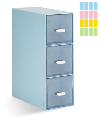 DIBALIYI 1PC Kunststoff Organizer mit Schubladen, Klarer Deckel Schubladenbox Stapelbar, Tee Aufbewahrungsboxen für Teebeutel, Kaffeepads, Nagellack, Schminktisch Organizer (1pc Blau)