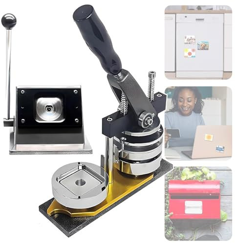 levigationlu 50mm Photo Magnet Machine, Square Fridge Magnets Badge Maker Machine, DIY Photo Fridge Magnet Press Machine + Paper Cutter + 100PCS Materials