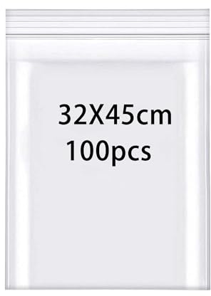 Rshuhx 100pcs Plastic Bags 32cmX45cm 160μm Resealable Plastic Bags Grip Seal Bag Heavy Duty Thicken Sealable Bag Suitable for Books Clothes Hats Scarves Shoes Travel Storage