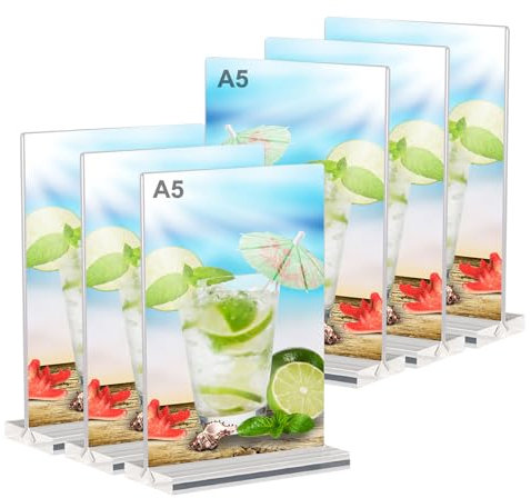 6 Pièces Présentoir De Table A5, Supports De Panneau A5 En Acrylique, Porte Affiche A5 Porte Menu Présentoir Support De Menu Porte-Menu Pour Restaurant, Hôtel, Exposition, Bureau, École Transparent