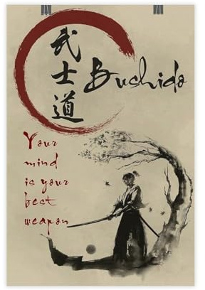 NEOHI Leinwandposter Samurai Bushido Your Mind Is Your Best Weapon, modernes Poster, Wandkunstdruck, Gemälde, Wohnzimmer, Schlafzimmer, Dekoration, 30 x 45 cm