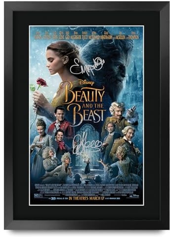 HWC Trading Beauty and the Beast Emma Watson Geschenke Geduckter Poster Signiertes Autogramm Foto für Fans von Film Memorabilien - A3 Gerahmt