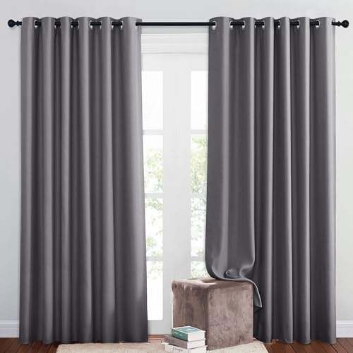 PONY DANCE Blackout Eyelet Curtains, Grey, 2 Panels, 80 x 108 Inch | Thermal Insulated 108 Inch Drop Extra Wide Long Curtains for Living Room, Room Darkening, Energy Saving, Super Soft Drapes