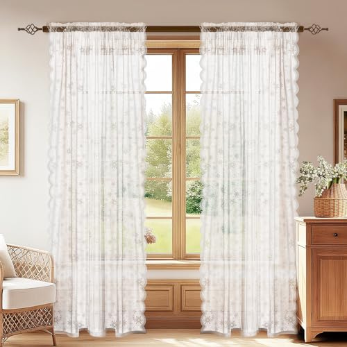 YSTELLAA Rideau Voilage Semi-Transparent, Lot De 2, 70x120cm, Blanc | Voilage Fenêtre À Œillets, Souple, Lumineux Filtrant La Lumière, Convient Pour Salon, Chambre Et Maison