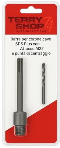 Prolunga per corone cave 200 mm 20cm, gambo SDS Plus, con filettatura M22, con punta di centraggio, in stabile conservazione rotonda