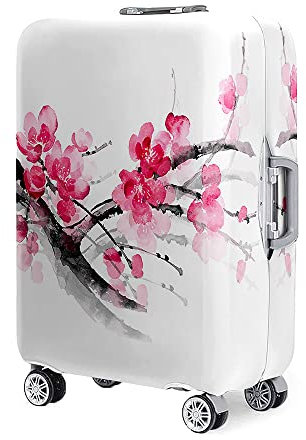 Fasbuy Elastisch Kofferhülle Kofferschutzhülle, Chinesischer Stil 3D Kofferschutz Waschechter Staubdichte Reise Kofferschutzhülle 18-32 Zoll, Reisekoffer Trolley Case Kofferhülle (Weiß,XL)