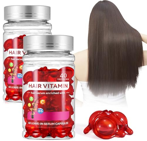 Haar Vitamine Serum Capsule, 80 Stück Haaröl Haarpflege Kapseln, Vitamin B5 Hair Serum, Moisturizing Hair Oil Haarvitamine, Anti-Frizz Haarbruch, Reparatur, Reich an Vitamin A C E B5(2 Stück)