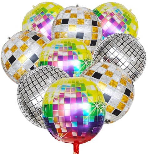 Ovanda 9 Stück Discokugel Luftballon, 22 Zoll Helium Ballons, Bunte Disco Folienballons, Disco Dekoration,für Discos Mottoparty,Geburtstag Party,Mitzvah,Abschlussfeier,70er 80er Jahre Retro Party Deko