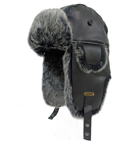 HEYANN Bonnet d'aviateur russe pour homme et femme en cuir de mouton synthétique - Bonnet Trapper d'hiver Ushanka chaud avec cache-oreilles unisexe
